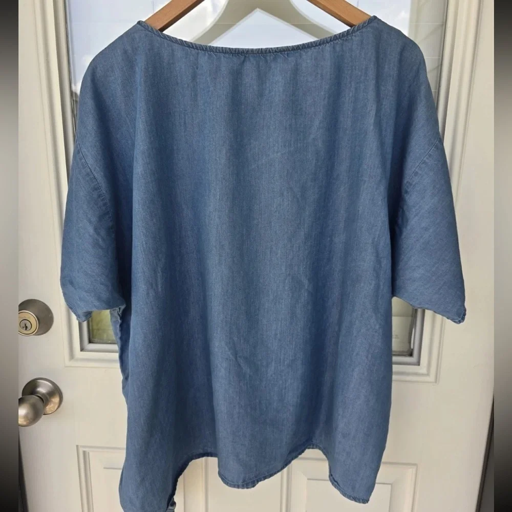 Michael Kors Chambray Side Tie Blouse Sz XL Women Blue Lightweight Classic